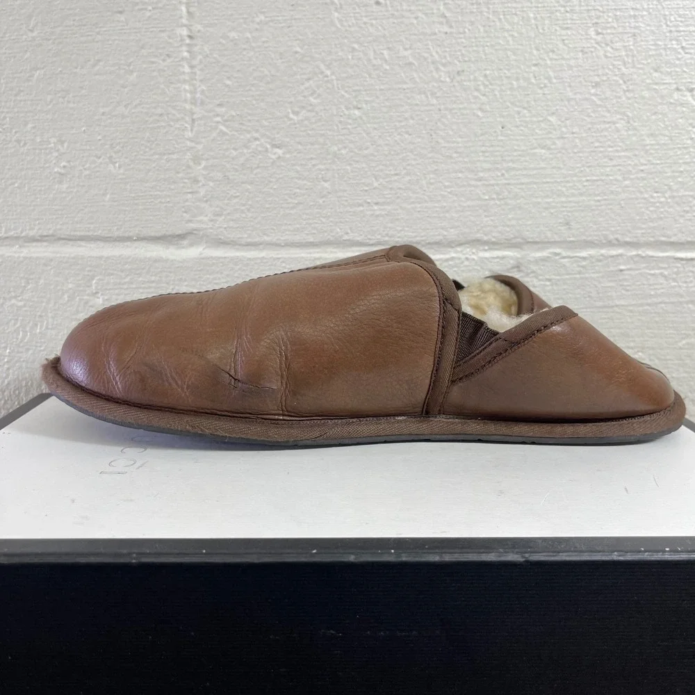 UGG Australia Scuff Romeo II Slippers Brown Leather Shearling Slip On Men's 13